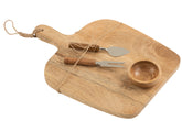 Kaasplank+Mes+Kom Mango Hout Naturel/Wit
